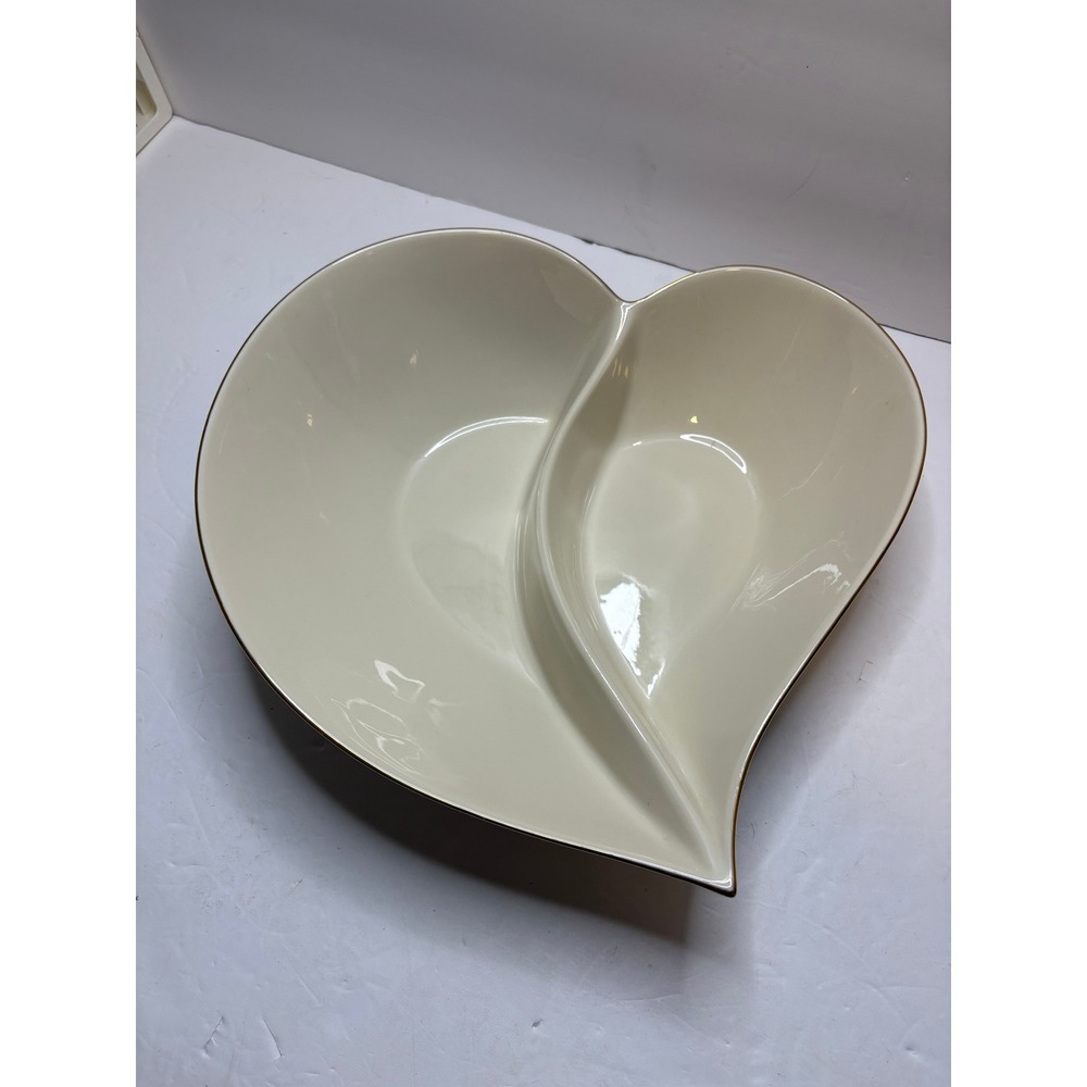 Lenox Ivory Heart Shaped‎ Divided Serving Bowl Gold Trim Made in USA